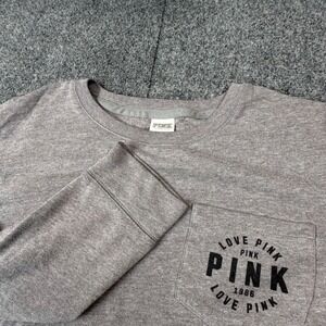 Pink Victorias Secret Sweatshirt Women Large Gray Pocket Crewneck Love Pink 1986
